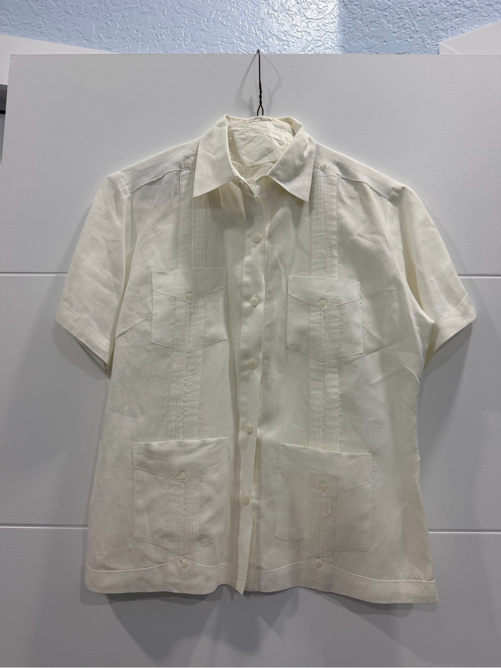 Women Short-Sleeve Guayabera Shirt in Cream